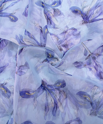 Light Sea Green Floral Printed Organza Fabric